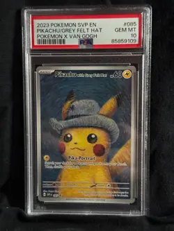 PSA 10 Pikachu Grey Felt Hat #085 2023 Pokemon x Van Gogh Pokemon TCG - Image 1
