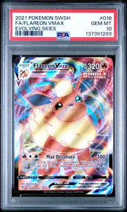 2021 POKEMON SWORD & SHIELD EVOLVING SKIES #018 FULL ART/FLAREON VMAX PSA 10 - Image 1