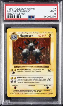 1999 POKEMON BASE SET SHADOWLESS #9 MAGNETON-HOLO PSA 9 - Image 1
