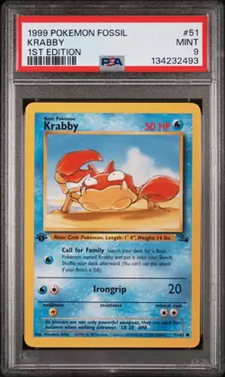 POKEMON CARD 1999 PSA 9 MINT Fossil SET 1ST EDITION #51 Krabby - Image 1