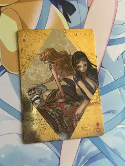 Official One Piece Gold Playing Card Mint - Nami Robin Franky Queen of Diamonds - Image 1