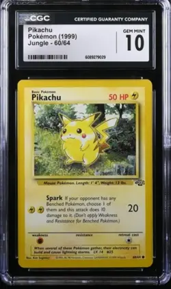 CGC Gem Mint 10 Pikachu 60/64 Jungle Pokemon Card - Image 1