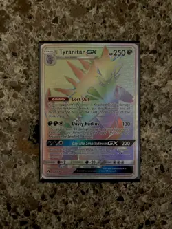 Pokemon Tyranitar GX Card 223/214 Sm-Lost Thunder Secret Rainbow Holo Rare (NM) - Image 1