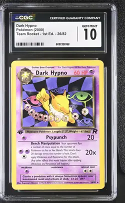 CGC 10 GEM MINT Dark Hypno Team Rocket 1st Edition 26/82 Pokemon Card - Image 1