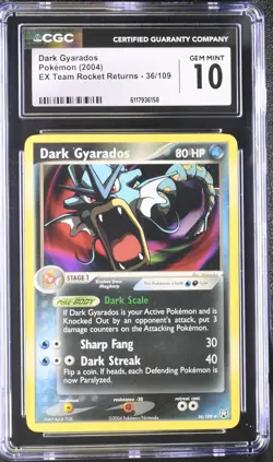 CGC 10 GEM MINT Dark Gyarados 2004 EX Team Rocket Returns 36/109 Pokemon Card - Image 1