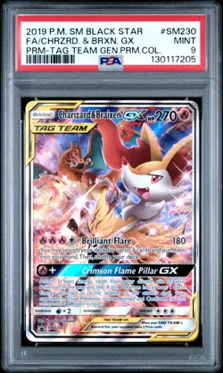 2019 POKEMON BLACK STAR SM230 FULL ART/CHARIZARD & BRAIXEN GX TAG TEAM PSA 9 - Image 1