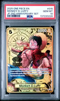 2025 ONE PIECE ST13-015 JAPANESE 2ND ANNIVERSARY SET MONKEY D LUFFY ENG PSA 10 - Image 1