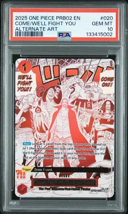 2025 ONE PIECE OP09-020 PRB02 COME WE'LL FIGHT YOU EVENT ALT ART SHANKS PSA 10 - Image 1