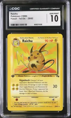 CGC 10 Raichu 29/62 Rare 1st Edition Fossil Pokemon Card - Image 1