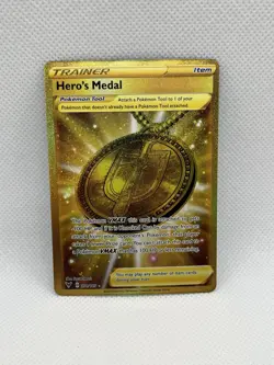 Pokemon TCG Hero's Medal Gold Secret Rare Card 201/185 Vivid Voltage NM - Image 1