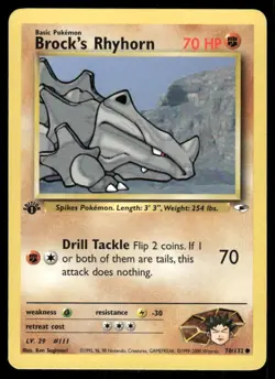 Pokemon Cards Brock's Rhyhorn 70/132 1ST EDITION Gym Heroes WOTC Common NM - Image 1