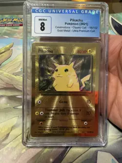*BLUE LABEL* CGC 8 /PSA 9 Pikachu 58/102 Celebrations UPC GOLD METAL Pokemon - Image 1