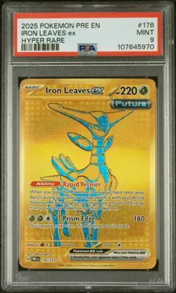 2025 POKEMON PRE EN-PRISMATIC EVOLUTIONS HYPER RARE #176 IRON LEAVES EX PSA 9 - Image 1