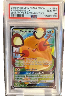 PSA 10 GEM MINT - Dedenne 195a SUN & MOON UNBROKEN BONDS Alt Art Promo Pokemon - Image 1