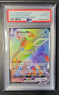 Pokemon SWSH07 Evolving Skies Glaceon VMAX 208/203 Secret Rare PSA 10 New Cert - Image 1