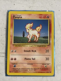 4th Print Ponyta 60/102 Common Base Set 4th Print 1999-2000 Pokemon Card Hp - Image 1