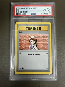 1999 Pokemon 1st Edition Shadowless Bill #91 PSA 8 TCG Graded card Slab NM-MT - Image 1