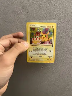 Pokemon Birthday Pikachu #24 Black Star Promo TCG SWIRL Holo Rare Vintage Card - Image 1