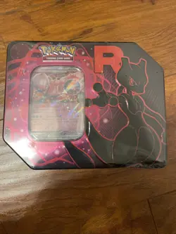 New Sealed Pokemon TCG Destined Rivals Team Rocket Tin Mewtwo ex Dent Corner - Image 1