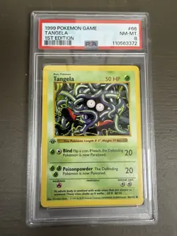 1st Edition Shadowless Tangela 66/102 Base Set Pokemon Card PSA 8 graded slab - Image 1