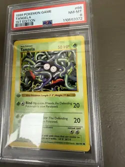 1st Edition Shadowless Tangela 66/102 Base Set Pokemon Card PSA 8 graded slab - Image 5