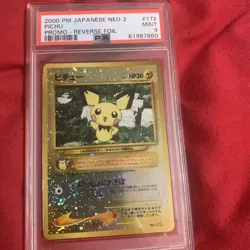 2000 Pokemon Japanese Neo 2 Pichu Promo #172 Reverse Foil Holo - PSA 9 MINT - Image 1