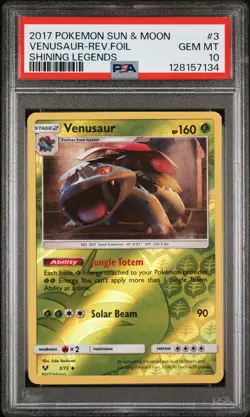 2017 POKEMON SUN & MOON SHINING LEGENDS #3 VENUSAUR-REVERSE FOIL PSA 10 - Image 1