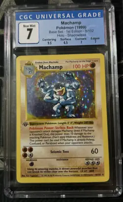 1999 Pokemon TCG Machamp Holo Rare 1st Edition Shadowless Base Set 8/102 PSA 7 - Image 1