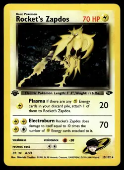 2000 Pokemon Gym Challenge Rocket's Zapdos 1st Edition #15 Heavy Play - Image 1