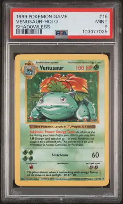 1999 POKEMON BASE SET SHADOWLESS #15 VENUSAUR-HOLO PSA 9 - Image 1
