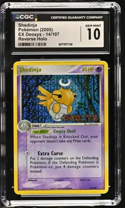 CGC 10 GEM MINT Shedinja 2005 EX Deoxys 14/107 Reverse Holo STAMPED Pokemon Card - Image 1