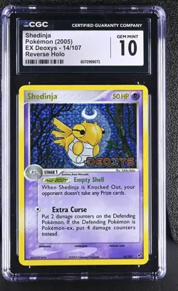 CGC 10 GEM MINT Shedinja 2005 EX Deoxys 14/107 Reverse Holo STAMPED Pokemon Card - Image 1