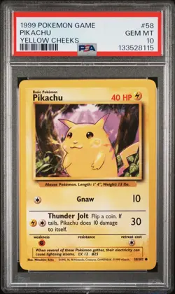 PSA 10 Pikachu 58/102 Base Set Non Holo Pokemon Card WOTC 1999 - Gem Mint - Image 1