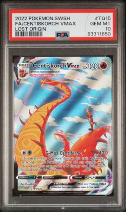 2022 POKEMON SWORD & SHIELD LOST ORIGIN #TG15 FULL ART CENTISKORCH VMAX PSA 10 - Image 1