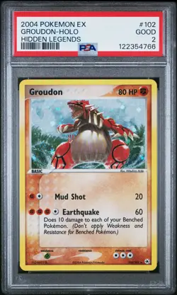 2004 POKEMON EX HIDDEN LEGENDS #102 GROUDON-HOLO PSA 2 - Image 1