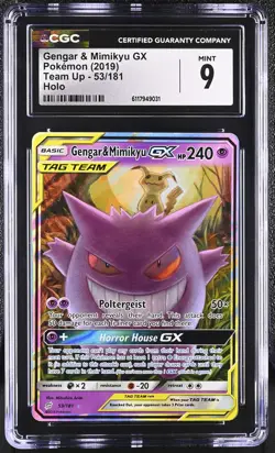 CGC 9 MINT Gengar & Mimikyu GX 2019 Team Up 53/181 Holo Pokemon Card - Image 1