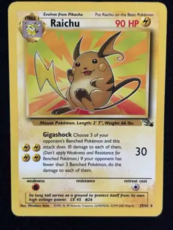 Pokemon Raichu 29/62 Fossil Rare Regular 90 HP Unlimited Pokemon TCG Card Stock - Image 1