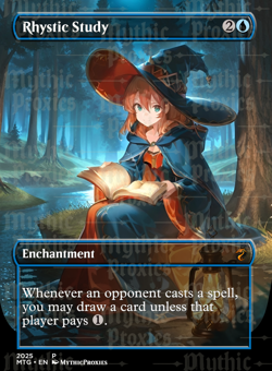Rhystic Study Anime Style High Quality Altered Art Custom Card - Image 1