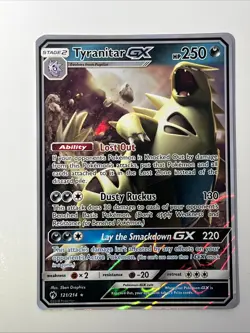Pokemon TCG Tyranitar GX Lost Thunder Holo Ultra Rare Card 121/214 - Image 1