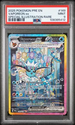 2025 POKEMON PRE EN-PRISMATIC EVOLUTIONS #149 VAPOREON EX PSA 9 - Image 1