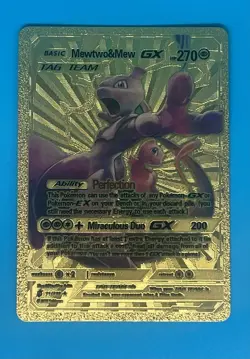 Pokemon Mewtwo & Mew GX TAG TEAM Gold Foil Fan Art - Image 1
