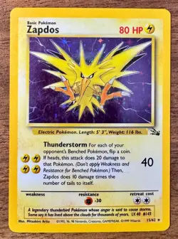 Zapdos 15/62 Fossil Set HOLO/FOIL RARE Unlimited Pokemon WOTC TCG 1999 MP - Image 1
