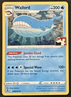 Wailord 038/195 Play! Prize Pack Series 3 Cosmos Holo Promo Pokemon TCG 2022 NM - Image 1