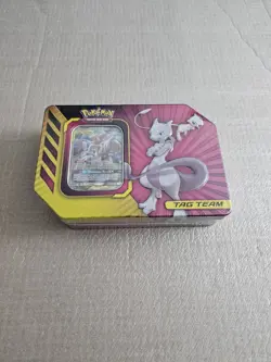 2019 Pokemon Tag Team Mewtwo & Mew GX Power Partnership Tin Promo Factory Sealed - Image 1