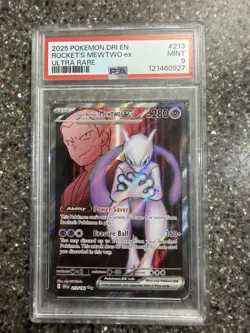 2025 PSA 9 MINT Pokemon TCG Card Team Rocket's Mewtwo ex Destined Rivals 213/182 - Image 1