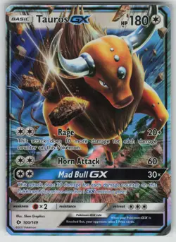 Pokemon Tauros GX Ultra Rare Holo SM Base Set 100/149 NM - Image 1