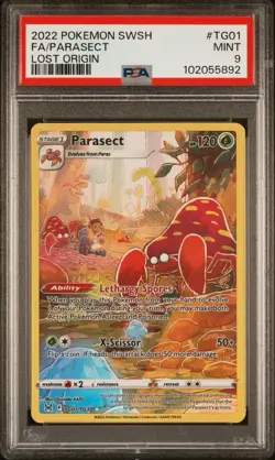 2022 Pokemon Lost Origin # TG01 Full Art Parasect PSA 9 Card MINT Trusted Seller - Image 1