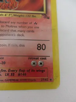 Moltres unlimited Fossil Rare 27/62- WOTC Pokemon MP - Image 5