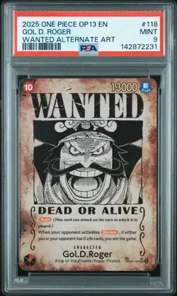 2025 One Piece OP13 EN Wanted Alternate Art #118 Gol D. Roger PSA 9 - Image 1