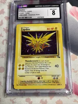 CGC 8 Zapdos 1999-2000 Cosmos Holo Fossil 15/62 Graded Pokemon Card - Image 2